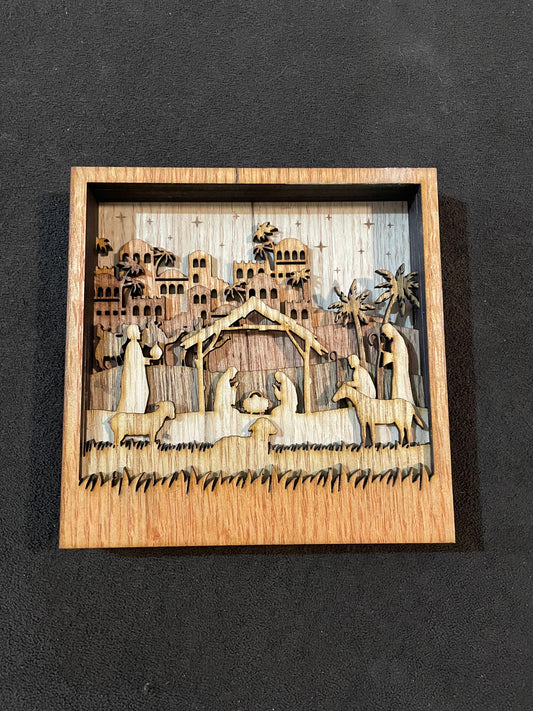 Handcrafted Layered Wooden Nativity Scene