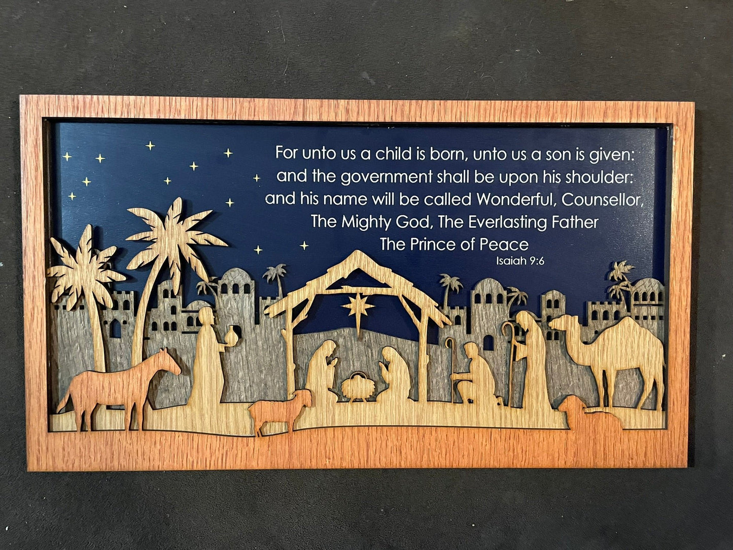 Layered Wooden Nativity with Isaiah 9:6 Scripture